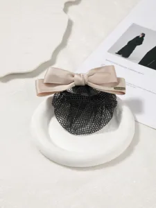 Professional nurse hair net bun cover with satin bow elegant hairpin for work office wear