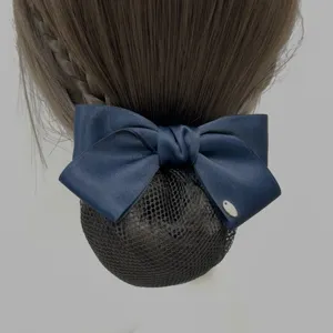 Dark blue hair bow net for professional nurses and office workers, elegant bun cover accessory.