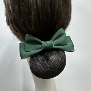 Professional women hair net bun cover with dark green bow for nurse hotel and bank staff.