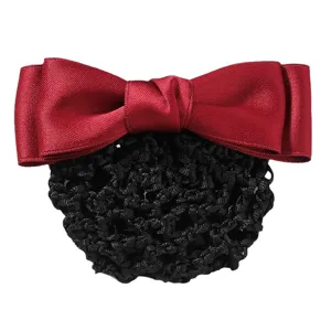 Professional hair net with red satin bow, elegant bun cover for nurses, hotel and bank staff.