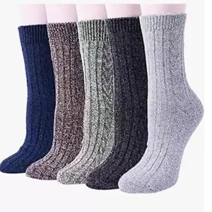 Men Thick Warm Winter Socks Wool Blend Knitted Crew Socks Vintage Ethnic Nordic Snowflake Deer Plaid Thermal Socks Multicolor Casual Socks