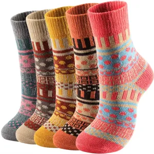 Damen dicke vintage wolle crew socken warme winter thermische muster strick socken geschenk