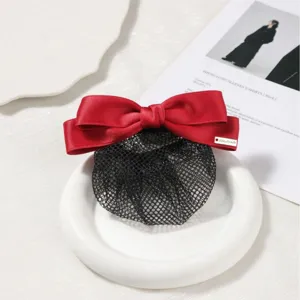 Red hair bow net clip professional hair accessory elegant bun cover hairpin for women