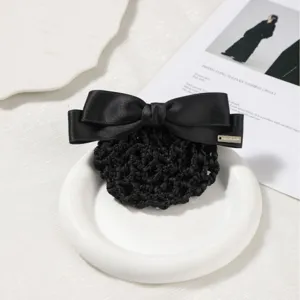 Black bow hair net bun cover professional work hair clip elegant accessory for women