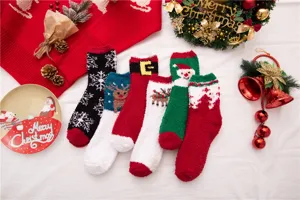 Christmas plush socks for women and kids, cozy fuzzy winter slipper socks with cute holiday patterns.