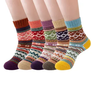 Damen dicke Wolle Winter Socken warme vintage thermische Strick Socken Mehrfarbig Geschenk.