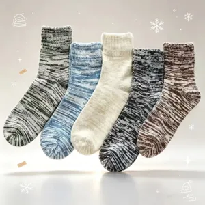Heren Dikke Thermische Wollen Sokken Vintage Crew Winter Warmte Skisokken Effen Kleur Gepatroneerde Casual Sokken