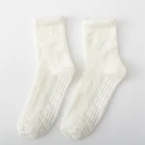 Fluffy non-slip coral fleece home socks for women, cozy winter thermal slippers socks.