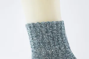 Nahaufnahme der Details von Damen melierten Strick-Thermosocken Bündchen, weich.