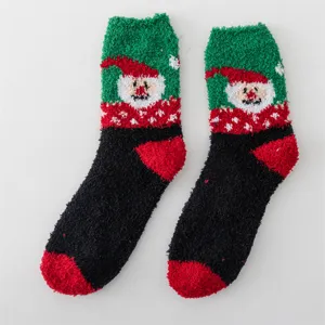 Cozy fuzzy winter Christmas socks for women and kids, soft fluffy microfiber fleece material.