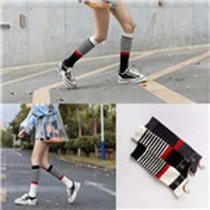 Women knee high long socks Korean style striped fashion cotton tube socks casual daily wear