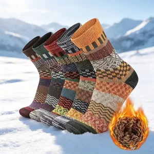 Chaussettes Montantes d'Hiver Épaisses en Mélange de Laine pour Hommes Motif Géométrique Ethnique Vintage Thermiques Chaussettes Décontractées par Temps Froid