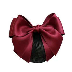 Elegantes burgunderrotes Satin Schleife Haarnetz, professioneller Haarschutz fur Arbeit.