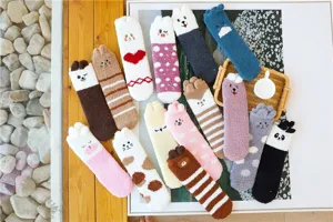 Fluffy fuzzy coral fleece house socks for women, winter warm thick sleep slipper socks.