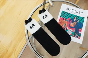 Women fluffy panda coral fleece slipper socks winter warm plush home sleeping fuzzy socks