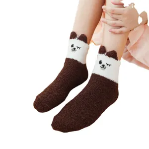 Women Winter Warm Coral Fleece Sleep Socks Cute Cartoon Animal Embroidery Fuzzy Soft Thermal Slipper Socks