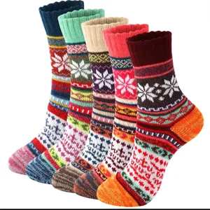 Dicke Damen Wollsocken Winter warme Thermosocken nordische Vintage Schneeflocke Strickset