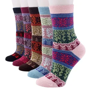 Dicke Damen Winter Wollsocken Crew mit vintage nordischen Muster warm gemütliche Socken.