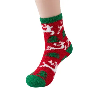 Christmas fuzzy plush socks for women and kids, cozy winter warm knitted slipper socks.