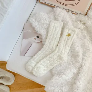 Fluffy coral fleece long socks for women, thickened warm winter sleep and home floor wear.