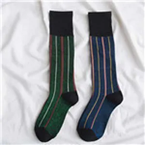 Women long tube socks Japanese style vertical stripes contrast color fashion casual calf hosiery