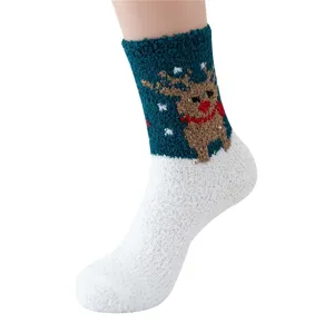 Winter fluffy Christmas plush socks for women and kids, cozy microfiber thermal slipper socks.