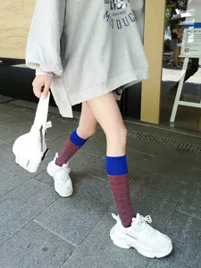 Detailed view of women's Japanese JK style mid-calf socks featuring retro pattern for daily wear.