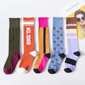 Women knee high socks cotton long fashion Japanese style casual daily wear socks 5 pairs set