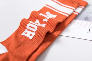 Orange high socks with white stripes, Japanese JK style casual calf socks for women daily wear