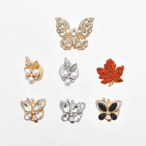 Rhinestone Butterfly Maple Leaf Silk Scarf Clip Alloy Crystal Collar Brooch Pin Fashion Clothing Decorative Jewelry