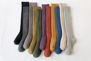Winter thickened fleece-lined long socks for women, knee-high warm cotton towel socks.