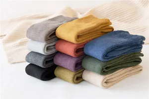 Thickened winter thermal women's long socks detail view, soft cozy terry knit fabric stack.