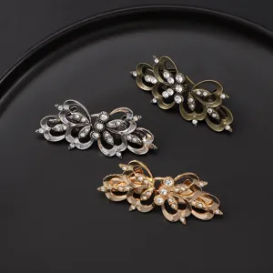 Vintage Alloy Hollow Floral Bow Scarf Buckle Collar Clip Rhinestone Dress Accessories For Women