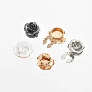 Metal rose shirt sleeve decorative buttons and silk scarf clips, elegant alloy accessory set.