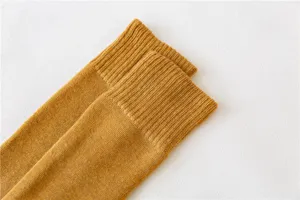 Winter thickened fleece-lined long socks detail shot, warm ribbed cuff cotton mid-calf socks.