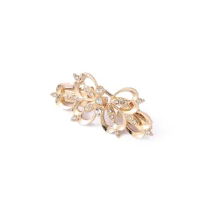 Gold metal hair clip sparkling rhinestone hollow butterfly bow brooch collar accessory