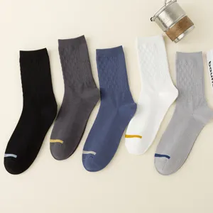 Chaussettes d'Affaires Décontractées pour Hommes Anti-Bouloche Coton Mi-Hauteur Motif Diamant Couleur Unie Confortable Respirant