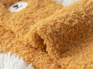 Plush coral fleece women sleep socks thick warm winter home floor socks cute bear detail