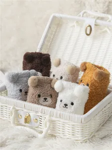 Cute bear coral fleece thick warm winter mid-tube socks for women cozy gift home wear