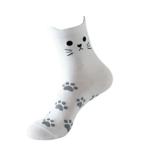 Cute cat print women mid tube socks soft cotton novelty funny crew socks for daily wear