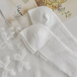 Chaussettes transparentes en dentelle pour femmes été fine résille coton nœud mignon courtes