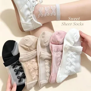Chaussettes Mi-Bas Fines et Transparentes de Style Japonais pour Femmes Nœud Papillon Doux Semelle en Coton Transparent Mode