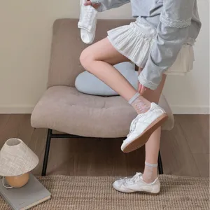 Chaussettes fines transparentes femme été respirant fond coton nœud blanc quotidien