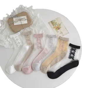 Chaussettes transparentes pour femmes été nœuds mignons style japonais bas mi-longs élégants