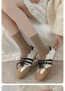 Comfortable women wool mid-tube socks solid color slouch socks for autumn winter daily wear style.