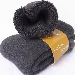 Chaussettes epaisses en coton et laine pour homme, chaudes bouclettes thermiques mi-hautes.
