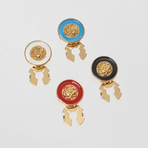 Retro Baroque Metal Alloy Round Buttons Vintage Embossed Enamel Shirt Collar Decorative Brooch Pins Women Jewelry
