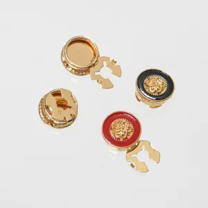 Vintage Chanel style metal buttons and cufflinks with red and black enamel and gold filili.