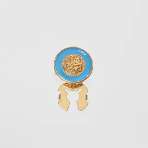 Classic blue enamel gold metal round decorative clothing button shawl clip accessory