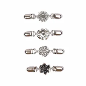 Vintage Alloy Rhinestone Floral Shawl Clip Scarf Buckle Collar Clip For Women Sweater Cardigan Decoration Jewelry